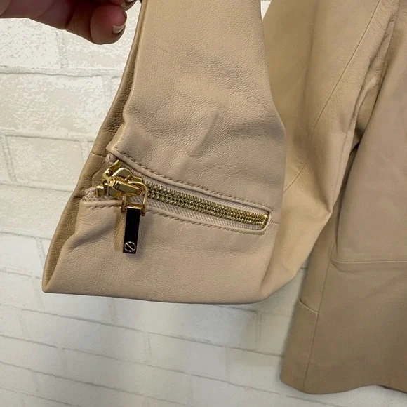 Tory Burch Womens Tan Leather Biker Jacket Size 10